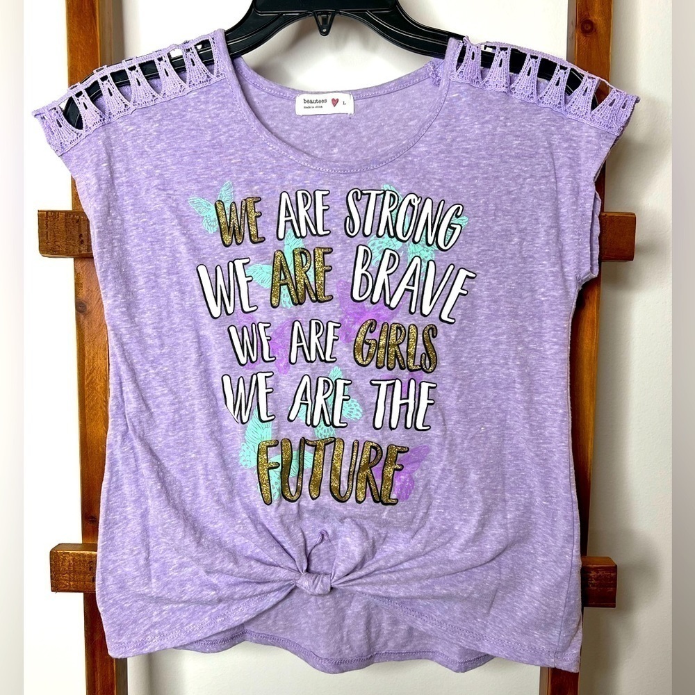 Girls large Beautees front tie short sleeve top